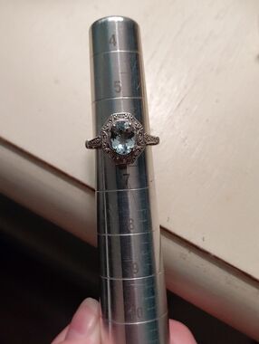 Sterling Silver 925 BBJ Aquamarine Size 6 Ring With Diamond Halo